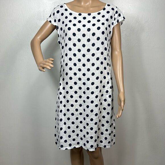 Froccella Made In Italy White Polka Dot Short Sleeve Dress Size M - Picture 1 of 9